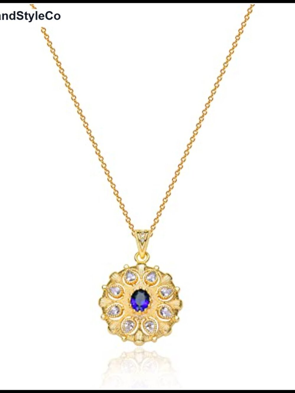 18k Gold Plated Vintage Medallion Coin Necklace Pendant with CZ Stone for Women
